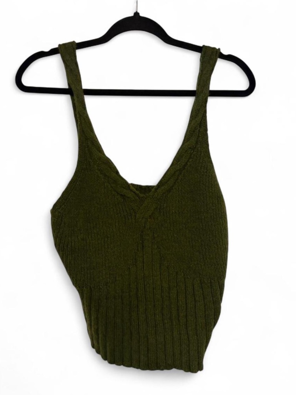 Anthropologie Olive Green Ribbed V-Neck Knit Tank